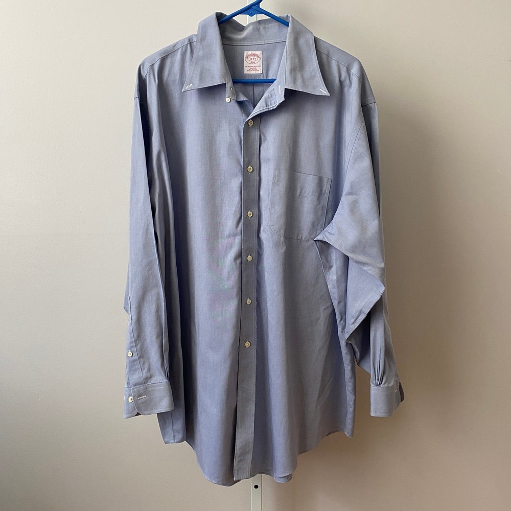Brooks Brothers Preppy 18-4/5 Blue Dress Shirt Non-Iron Cotton Button Oxford